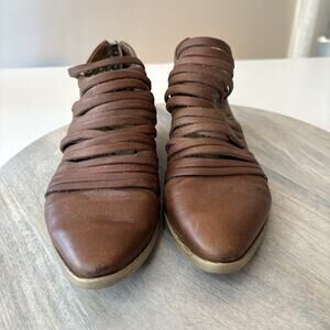 Free People Lost Valley Brown Strappy Leather Ankle Boots Women's Size 7.5